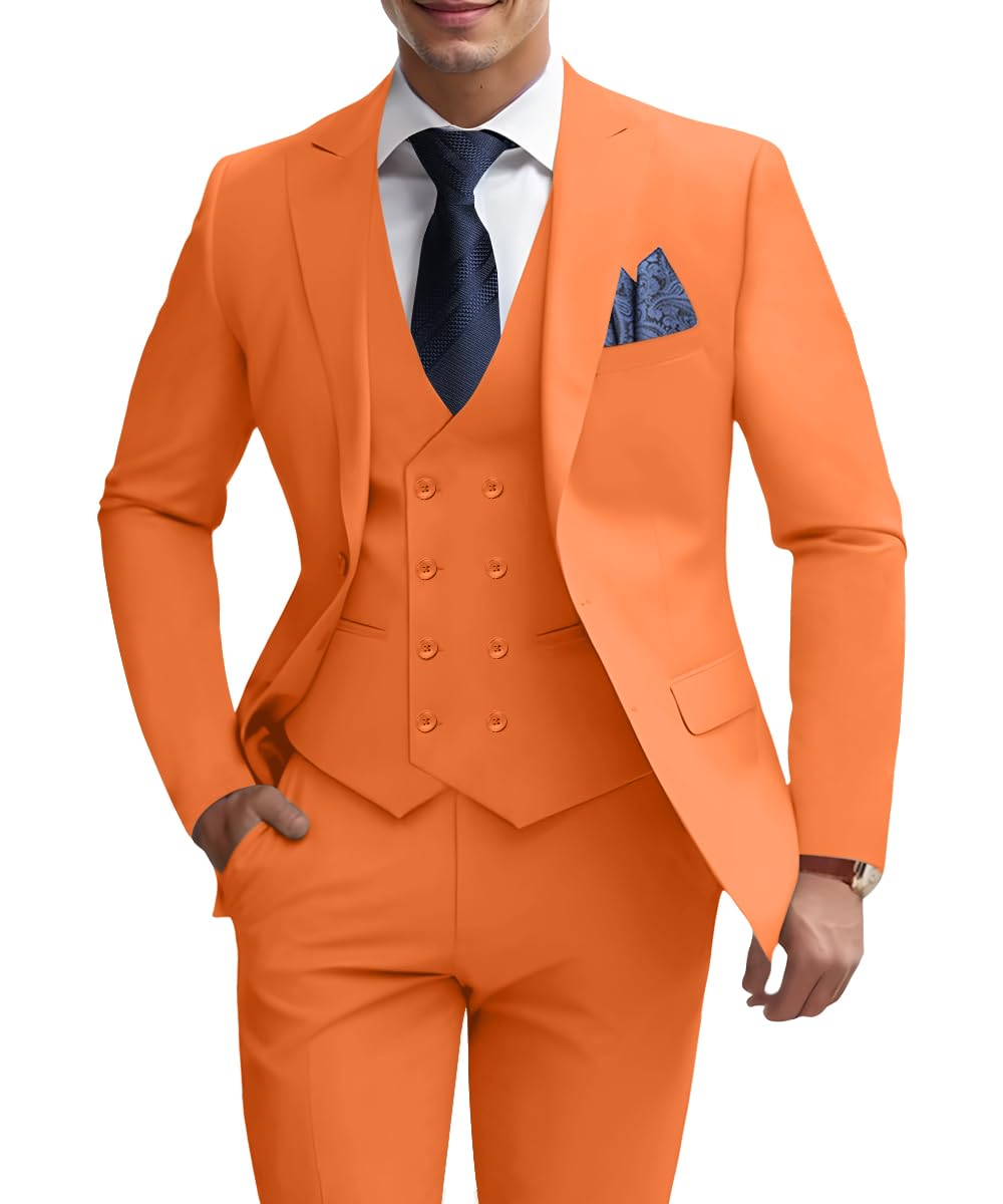 Men's Tangerine Party Homcoming Suits Solid Blazer