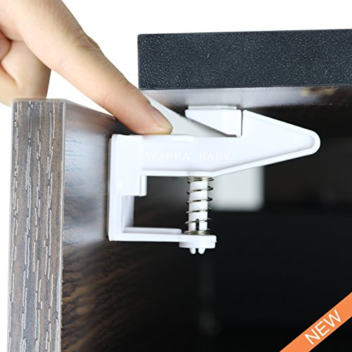 Invisible Child Safety Cabinet Locks &ndash;Pack Of 6 Baby Proofing Drawer Latches With Adhesive Backing, Optional Screw