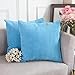 Home Brilliant Teal Throw Pillow Cover Decorative Soft Velvet Striped Corduroy Square Throw Pillow for Couch, 18 x 18 inch(45cm)