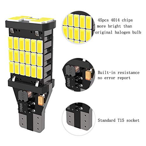 4pcs 912 921 T15 W16W LED Reverse Backup Trunk Cargo Light Bulbs Super Bright 4014 45 SMD 4014 Chipsets CANBUS Backup Light 6500K 4.5W Xenon White