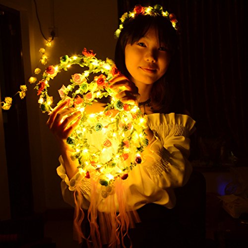 Homeleo 6-Pack Light Up Flower Crown, LED Flower Light Up Tiara, Wreath Garland Headband, Halloween Fairy Make up Headdress