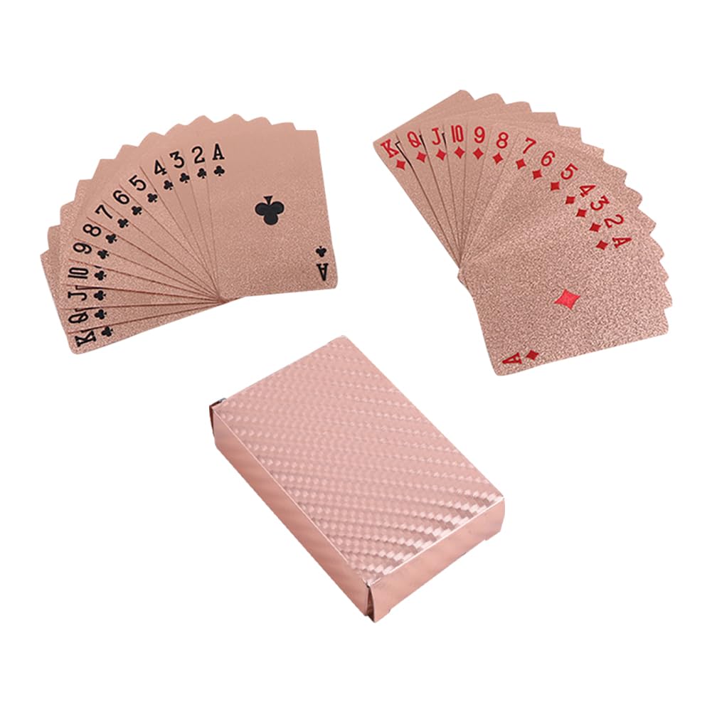 HugeDE Gold Foil Poker Cards Plastic Playing Cards Waterproof Decks of Cards Small Casino Game Cards Party Favor Poker Cards for Family Game Party Rose Gold