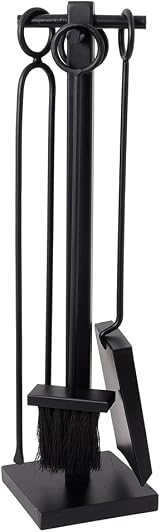 CHARLES BENTLEY Fireside Companion Set Coco Brush Black Matte Iron Tool Stand view 4
