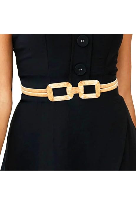 Cinturón Delgado Elástico Dorado Para Mujer - Fino De Metal Para Vestidos Y Fiestas