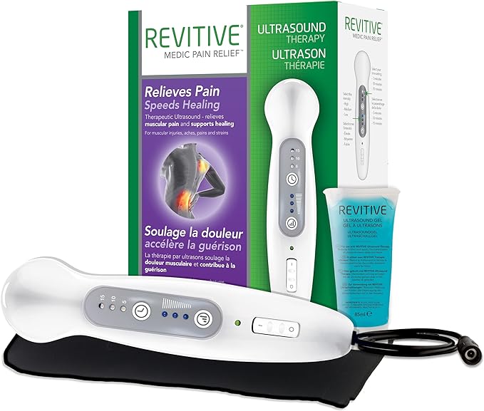 Revitive Ultrasound Therapy Device for Pain Relief, Muscle Recovery & Injury Healing - Promotes Faster Healing - Portable Therapy Machine - Includes Ultrasound Gel - Drug-Free, Home Use