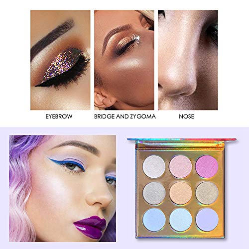 UCANBE KALEiDOSCOPE Highlighter Powder Makeup Palette, High Pigment Holographic Duo-chrome Shimmer Highlighting Bronzer Glow Easy to Apply Pallets Set