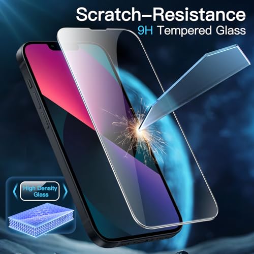 JETech 3 in 1 Magnetic Cover for iPhone 13 6.1 Inches with 2 Pack Tempered Glass Screen Protector, MagSafe Compatible, Translucent Matte Retro Case (Black)