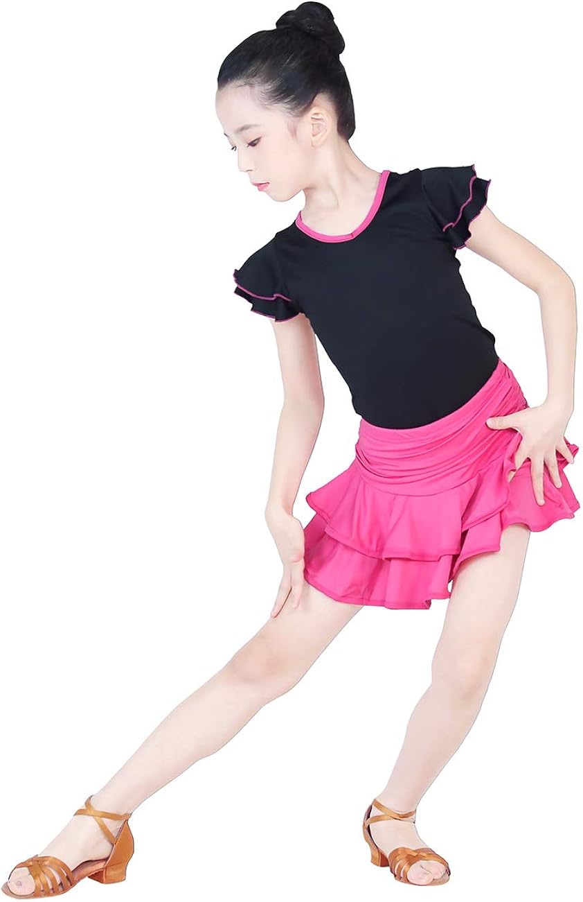 Daydance Girl's Dance Skirt Latin Ballroom Samba Tango Practice Dress with Boy Shorts 9 Colors: Clothing
