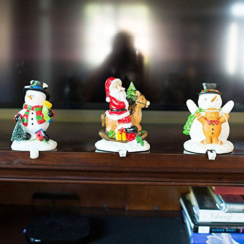 BestPysanky Set of 3 Hand Painted Stocking Holders - Snowmen & Santa 6.5 Inches
