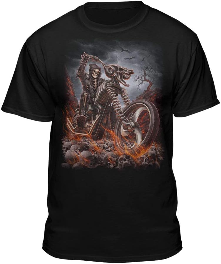 Grim Reaper Goth Biker Rock Flames Skull Motorcycle T-Shirt