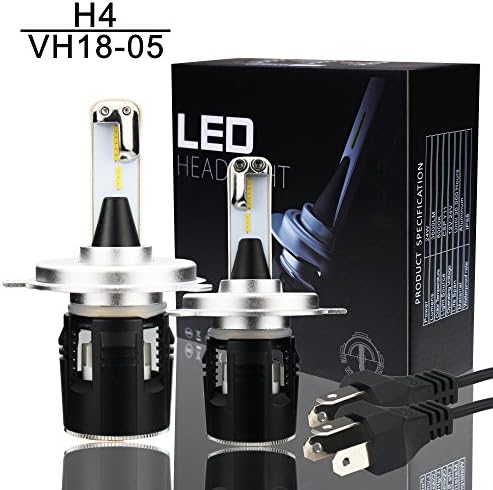 LED Headlight Bulb H4 Extremely Bright LED Conversion Kit Cool White and NO Dark Spots 3600lm 6000k, 1Yr Warranty, 2 Packs