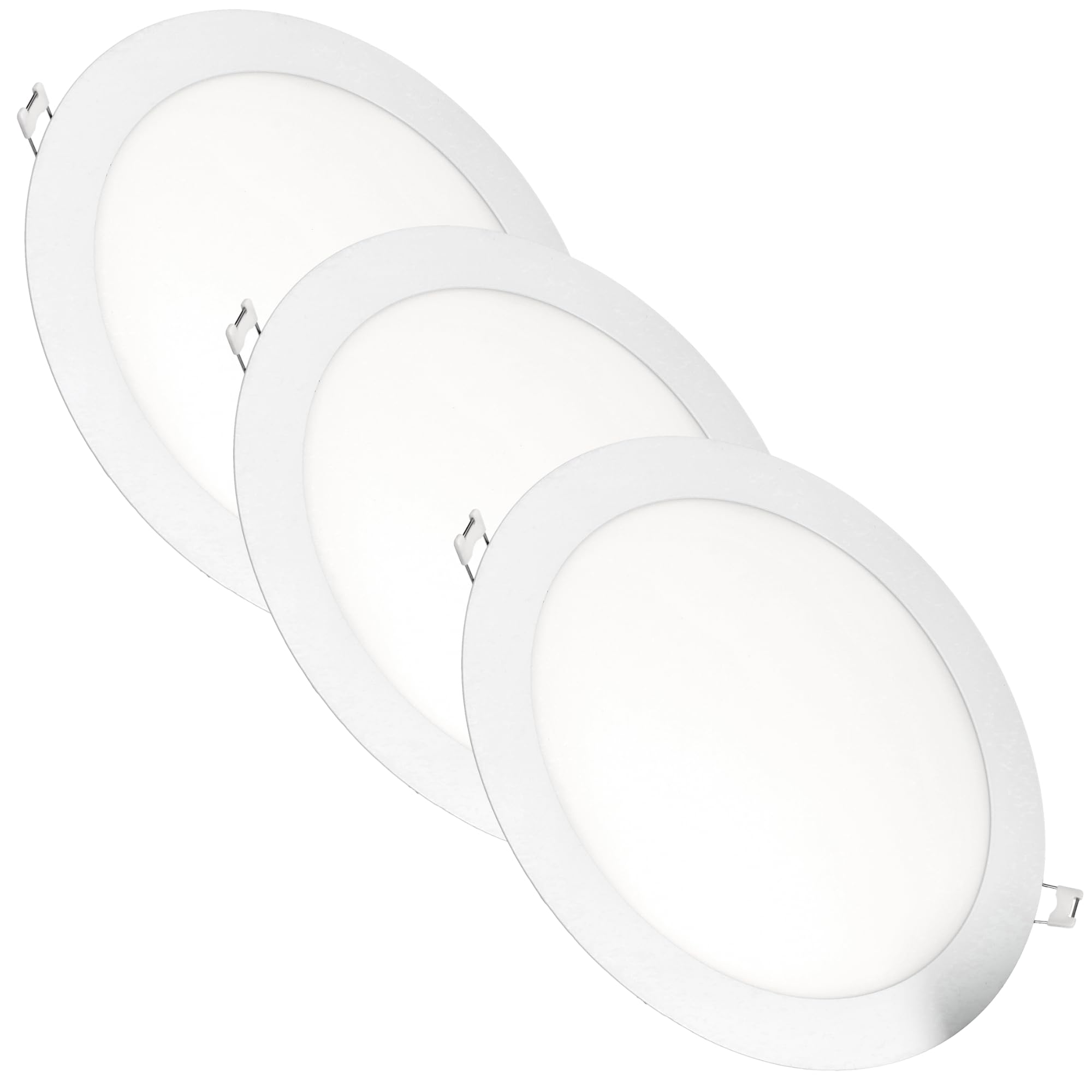 JANDEI – Pack of 3 Round Recessed LED Downlights, 18W, 1500 Lumens, Extra-Flat 13 mm, Mounting Hole Ø200-205 mm, Warm White 3000K with Transformers Included
