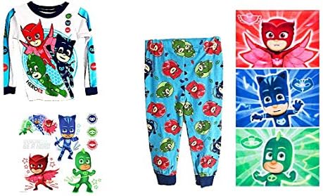PJ Masks Characters Boys Pajama Set Bath Towel Plus Glow in The Dark Wall Decals