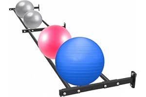 Black Yoga Ball Holder, Large Yoga Ball Storage Rack Adjustable, Wall Mount Ball Rack for Exercise/Stability/Fitness/Medicine