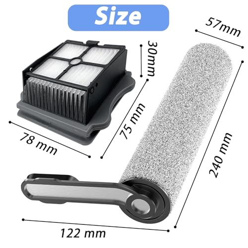 Cleptorize Spare Parts for Tineco Floor One S5/ S5 Pro/ S5 Pro 2/ S5 Extreme Vacuum Cleaner, Kit of 2 Roller Brushes, 2 Filters, 1 Cleaning Brush