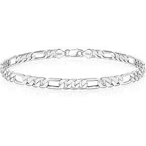 Waitsoul 5MM sterling silver Figaro Bracelet 925 Silver Link Chain Bracelet