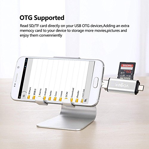 VOGEK SD Card Reader, Aluminum 3-in-1 USB 3.0/USB C/Micro USB Card Reader - SD, Micro SD, SDXC, SDHC, Micro SDHC, Micro SDXC Memory Card Reader for MacBook PC Tablets Smartphones, Silver - Thumbnail 3