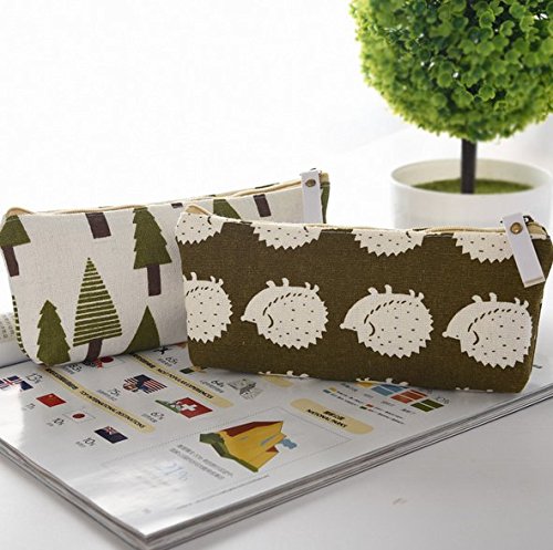 FIVOENDAR Adorable Forest and Animal Linen Pencil Case Pen Zipper Bag Coin Organizer Makeup Costmetic Bag Pouch - Set of 4 - Thumbnail 6