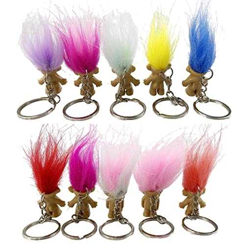 Yintlilocn 10Pack Cute TROLL DOLLS Key ring Crazy Colour Hair Figurine