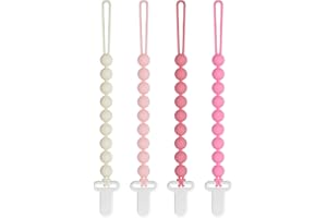 Pacifier Clips Baby Girls - Draklary 4 Pack Paci Clip Silicone Soothe Baby Binky Holder for Newborn Essentials Shower Birthday Gift