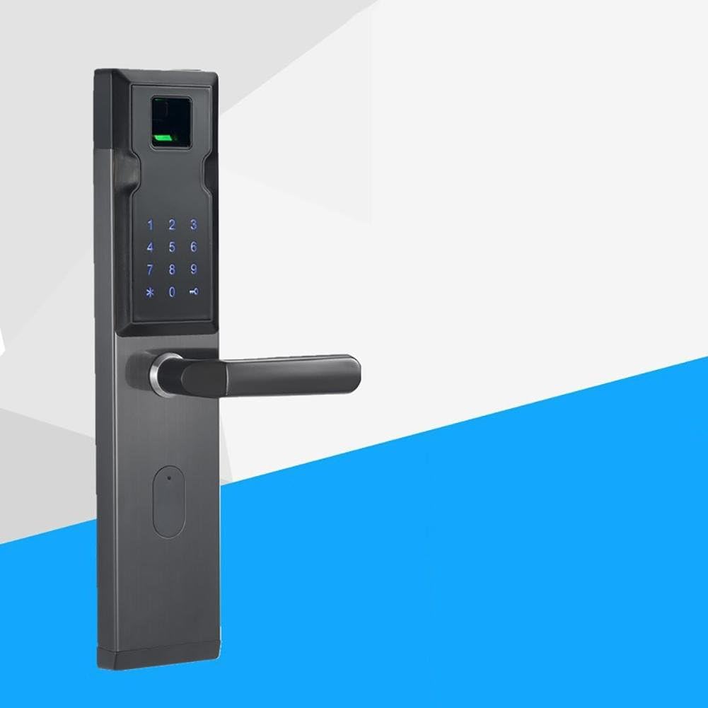 TDJDYQ stainless steel Biometrics Fingerprint lock Keyless entry fingerprint/password/Proximity card/Mechanical key Unlocked Security door lock For home/office, gray