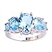 Psiroy 925 Sterling Silver Plated Created Blue Topaz Filled 5 Stone Engagement Ring Band Size 8