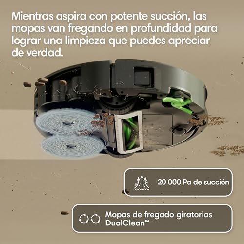 Roomba Plus 415 Combo e Base Multifunção AutoWash, Robô Aspirador e Esfregão, 20.000Pa, Esfregão Extensível, Esfregonas DualClean Liftables, Secagem a Quente, LiDAR Clearview, 90 Days Autonomy, Preto