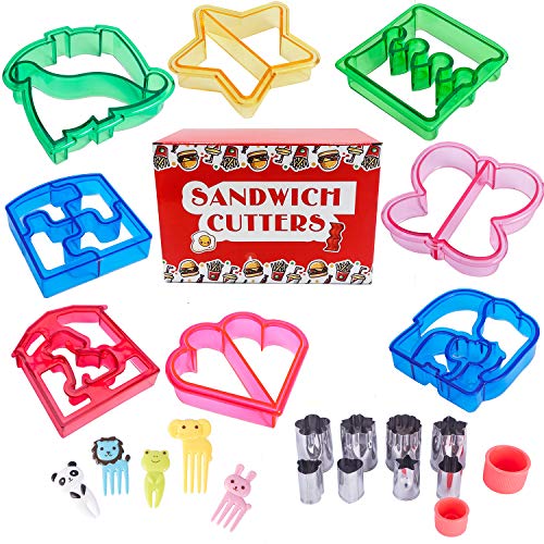 Sandwich Cutters Set for Kids Bento Lunch Box accessories - 8 Bread Crust Cutters + FREE 8 Stainless Steel Mini Vegetables Fruit Shapes Cookie Cutters + 5 FREE ANIMAL FOOD PICKS - Thumbnail 5