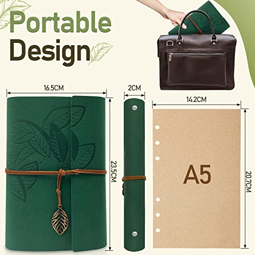 Joy & Inspiration Vintage PU Leather Notebook Refillable Bound Beautiful Travel Diary with Kraft Paper Sheets Can be Used as Sketch Pad Notebook Diarios (A5 Green)
