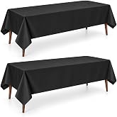 QIKSION 2 Pack Black Plastic Tablecloth, Black Table Cloth Disposable | 54 x 108 Inch Rectangle Tablecloths for Birthday Party Decorations, Graduation, Halloween, Plastic Table Cover