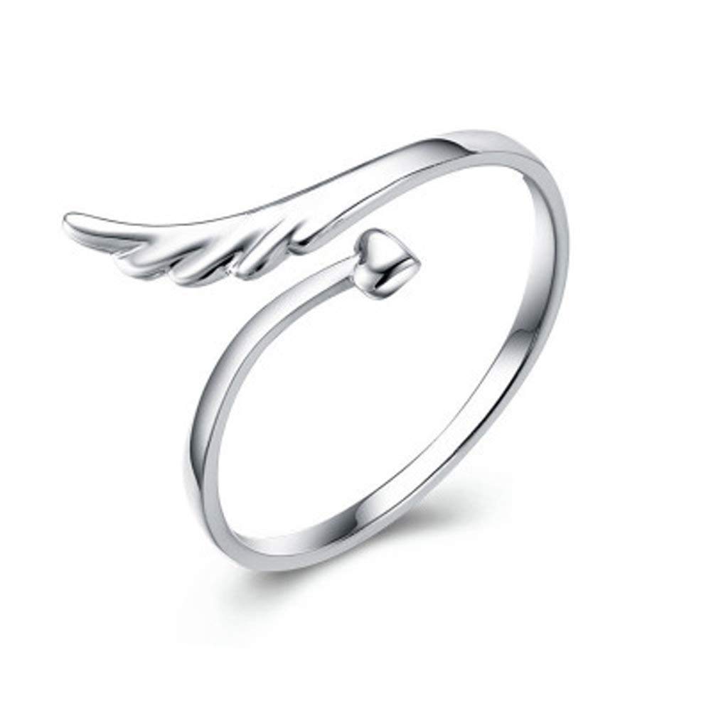 Angel Wing Simple Open Rings Band Sterling Silver Adjustable Finger Toe Ring Wedding Promise Band for Women Girls