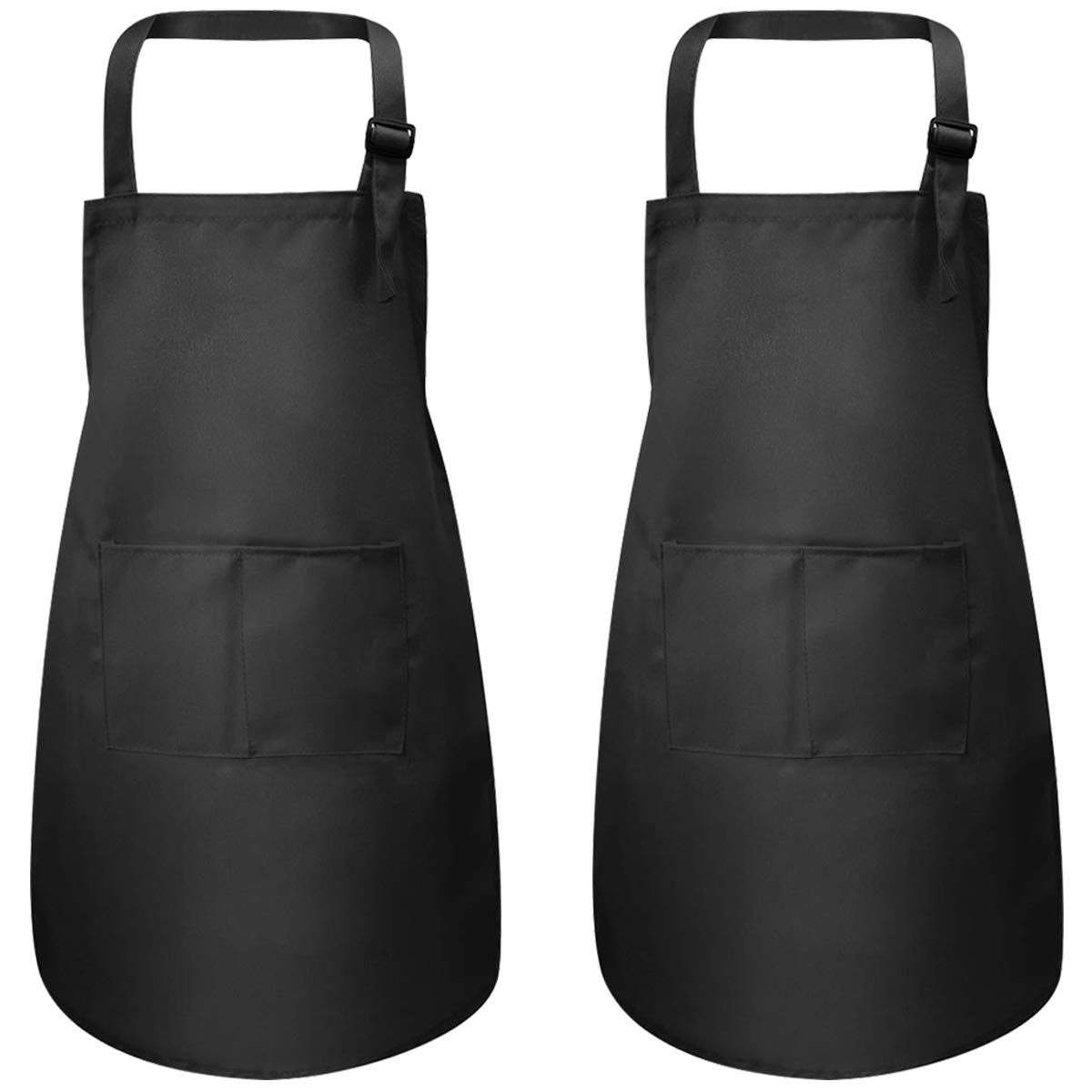 2-Piece Black Children's Apron with Pockets, Adjustable Kids Chef Apron for Boys Girls, Toddler Cooking Apron, Artist Apron for Crafts, Painting BBQ (7-13 Years)