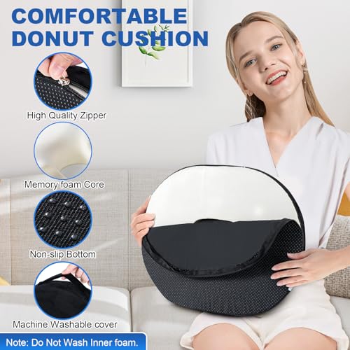 Ecosafeter Ergonomic Memory Foam Donut Cushion - Coccyx Support and Pressure Reduction for Office, Car and Home, Breathable Washable Cover