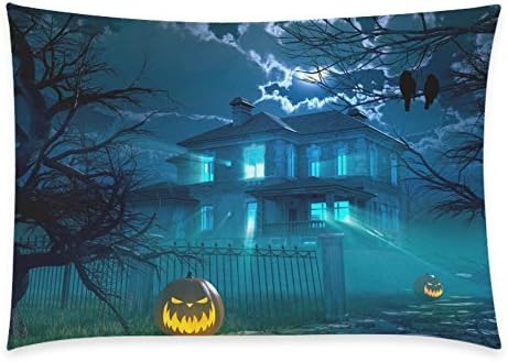 Decorative Printed Halloween Night with Haunted Scary House Home Bedroom Pillowcase Custom Throw Cushion Pillowcase Pillow Cover 20"x30"(two sides)