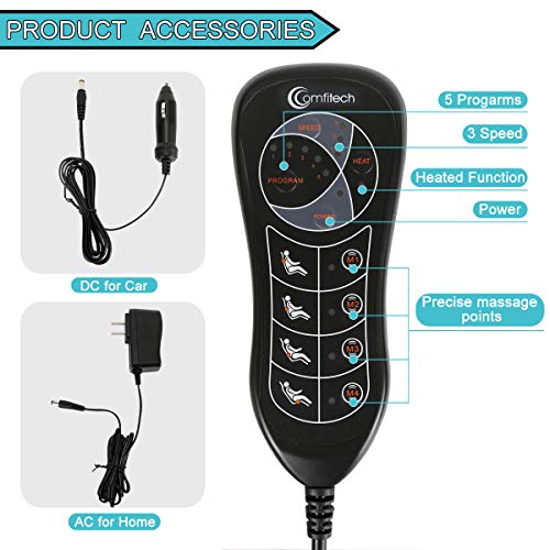 Comfitech Car Seat Back Massager Chair Pad Cushion with Heat, 6 Vibrating Motors for Office, Auto, Home (Gray)