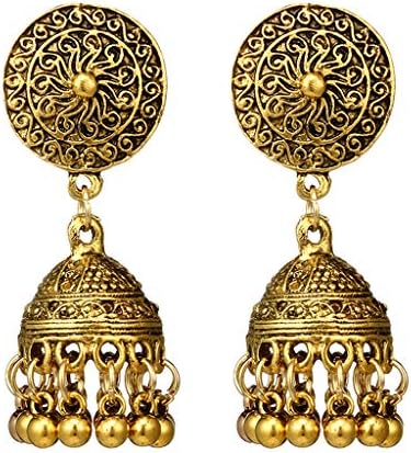 Honqaour Ear Stud Traditional Gold Sliver Chandbali Kundan Jhumka Jhumki Drop Earrings for Women