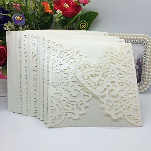 Beige Romantic Birthday Wedding Party Invitation Card Paper Delicate Carved Heart Pattern Decoration Supplies 20Pcs/pack