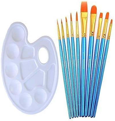 Artist Paint Brushes Set with Paint Trays Palette, ANNABOOM 10 Pieces Round Pointed Tip Nylon Hair Paintbrush for Watercolor Oil Acrylic Painting Students Kids Beginners