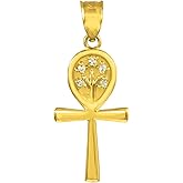 10k Yellow Gold Charm Ankh Cross Tree of Life CZ Pendant