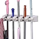 Mop and Broom Holder, Multipurpose Wall Mounted Organizer Storage Hooks, Ideal Broom Hanger for Kitchen Garden and Garage (5 Position 6 Hooks)