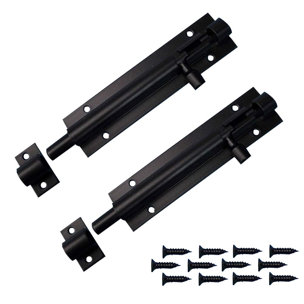 2Pcs Door Bolt Tower Bolt Gate Bolt Black Door Lock Bolts 6 Inch Security Slide Latch Sliding Latch Lock Shed Lock Heavy Duty Barrel Bolt Sliding Bolt Catch for Bathroom Door Internal Wooden Garden