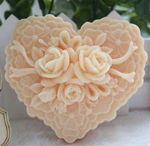 Moldiy Heart Shape Silicone Soap Making Art Clay Craft Mold with Delicate Floral Pattern