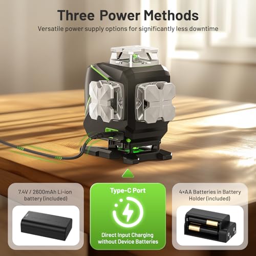 Huepar Professional Laser Level Self Leveling S04CG, ±1/9" Accuracy at 33 Ft, 4D Construction Lazer Leveler Tool with LCD Screen, Bluetooth Remote Control, 4x360° Green Cross Line, Outdoor Pulse Mode
