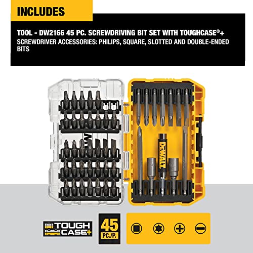 DEWALT Screwdriver Bit Set with Tough Case, 45Piece (DW2166),Grey