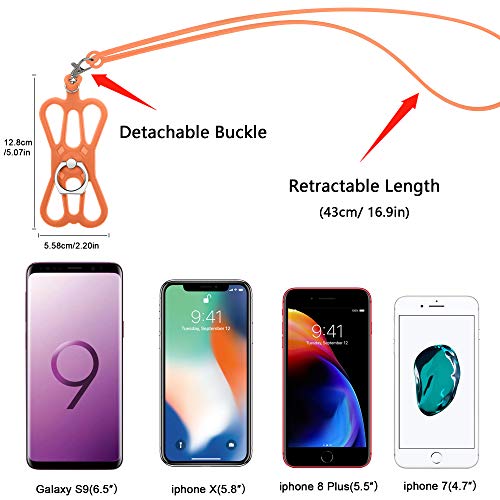 Takyu 2 Pack Wrist Phone Lanyard, Key Holder Chain Black Lanyard Clip with Webbing Strap, Cell Phone Leash Silicone Neck Strap (Black Orange)