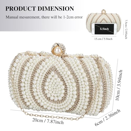 AUFUYAOLIN Pearl Beaded Clutch Purses for Women Evening Handbags Formal Crystal Bridal Wedding Purse Prom Cocktail Party Bags