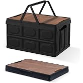Collapsible Storage Bins Box with Lids and Handle, 30L Portable Plastic Storage Crate Containers Totes, Instacrate Stackable Foldable Camping Basket Supplies for Camp Fishing Car RV, Office (Black)