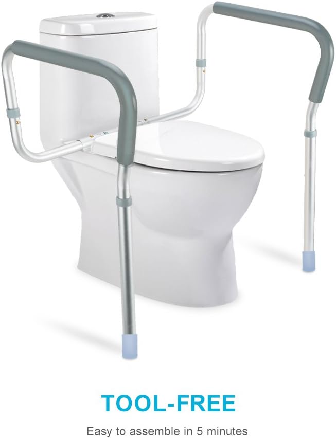 OasisSpace Toilet Rail - Medical Bathroom Safety Frame for Elderly, Handicap and Disabled - Adjustable Toilet Safety Handrail Grab Bar, 2 Additional Rubber Tips: Health & Personal Care