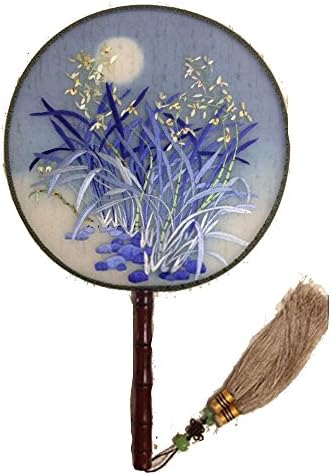 3D Lifelike Double Side Moonlight Scene Stichwork Embroidery Silk Hand Fan Randomly
