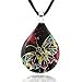 Chuvora Hand Blown Venetian Murano Glass Multi-Colored Butterfly Teardrop Pendant Necklace, 17-19 inches